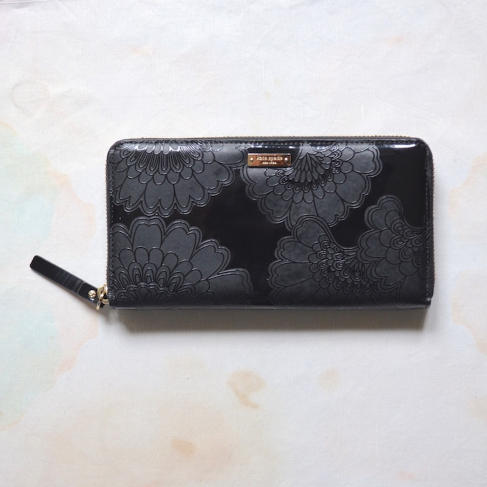 Kate Spade Japanese Floral Black Patent Wallet